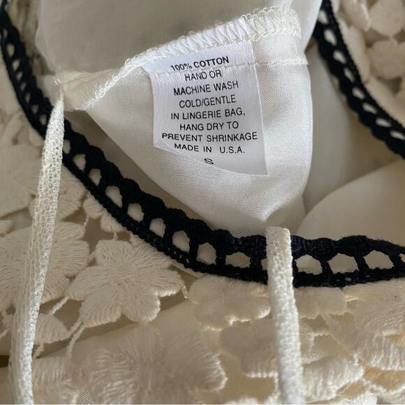 Diane Samandi Ivory Cream Black Eyelet Embroidered Lace Mini Dress size small - Picture 6 of 7